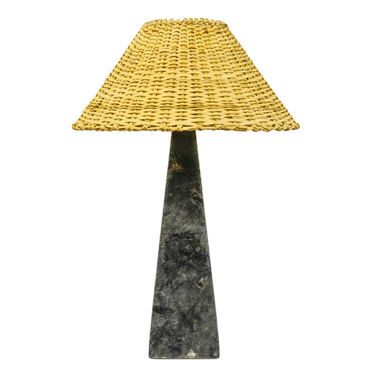 Charcoal Marble Lamp with Cane Shade