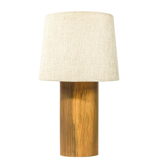 Tubular Light-Shade Wooden Table Lamp With Fabric Shade