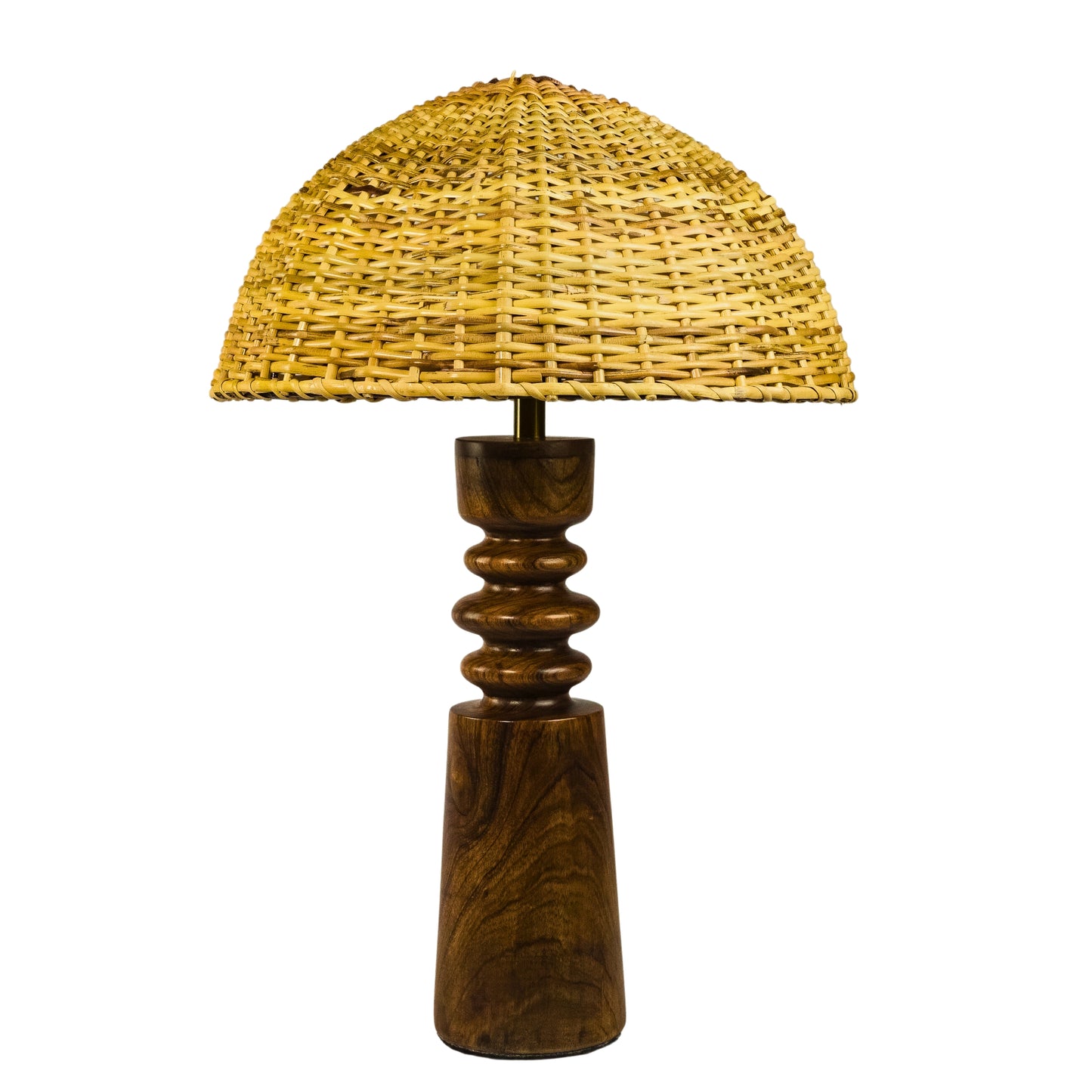 Sculpted Wooden Table Lamp With Cane Shade