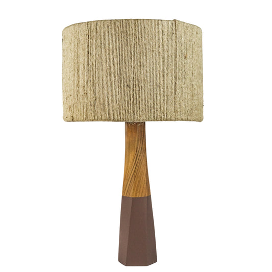 Obelisk Wooden Two Tone Lamp With Jute Shade